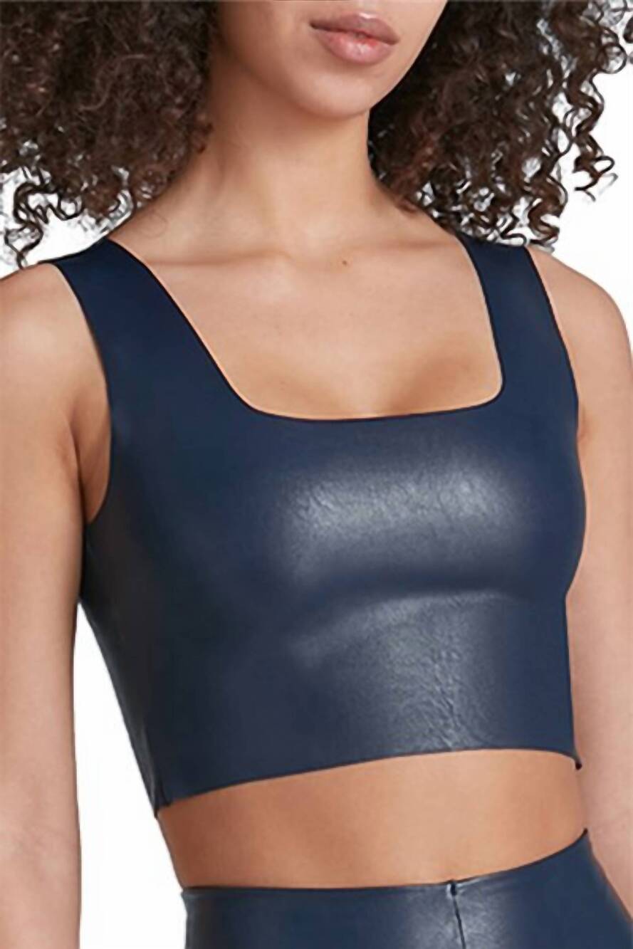 NEW COMMANDO faux leather square neck crop top in navy